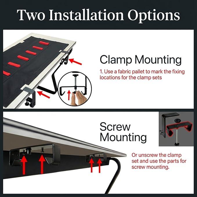Under Desk Cable Management,No Drill 36",cord organizer,with Silicone Pads (No Scratch!)16 Cable Ties,Washable PE Honeycomb Base,Clamp/Screw Mount-Fits Any Desk 0-2.1",No Stinky Cardboard! Black