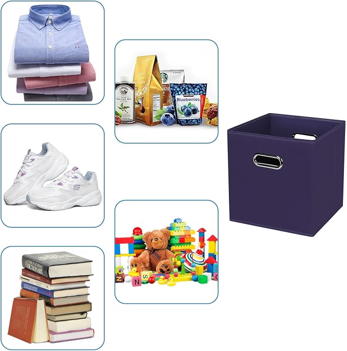 Black Fabric Cubby Storage Bins,13x13x13 Inches ,Cube Organizer Bin Foldable Storage Boxes with Dual Handles Fabric Organizer Box and collapsible Storage basket,Set of 6,Navy Blue