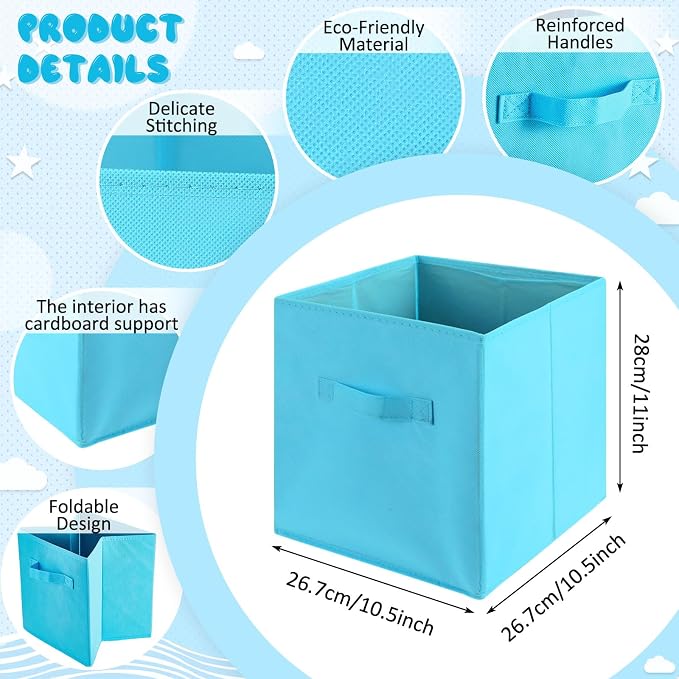 Yinder 12 Pcs Cube Storage Bin Blue 10.5''x10.5''x11'' Storage Bins for Playroom Decor Colorful Bins for Kids Foldable Baskets for Nursery Organizer Boxes Fabric Boxes(Dark and Light Blue)
