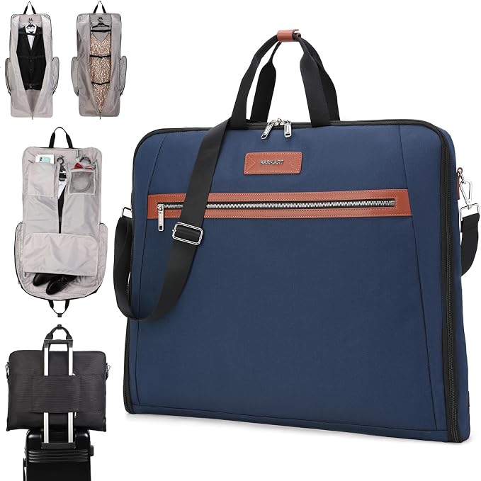 BESMART Garment Bags for Travel, 51" Large Suit Bag for Business Trips | Waterproof,Hangs 3 Suits,Foldable,Wrinkle Free Spacious Luggage Suit Cover,Adjustable Strap,Carry On Flight Approved,Blue