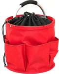 Garden Tool Bucket Organizer, Bucket Tool Organizer,5 Gallon with Aluminum Handle, Multi Side Pockets Portable Storage Caddy for Gardening Camping Car Wash (Red, Drawstring Closure)