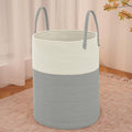 JMvicyroam Large Woven Laundry Basket Hamper,100L Cotton Rope Storage Bin for Blankets,Toys and Clothes,Decorative Tall Nursery Hamper for Living Room,Baby Nursery,Bathroom and Bedroom,White and Grey