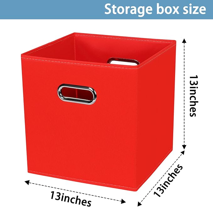 Fabric Cubby Storage Bins,13x13x13 Inches,Cube Organizer Bin Foldable Storage Boxes with Dual Handles Fabric Organizer Box and collapsible Storage basket,Set of 8,Red