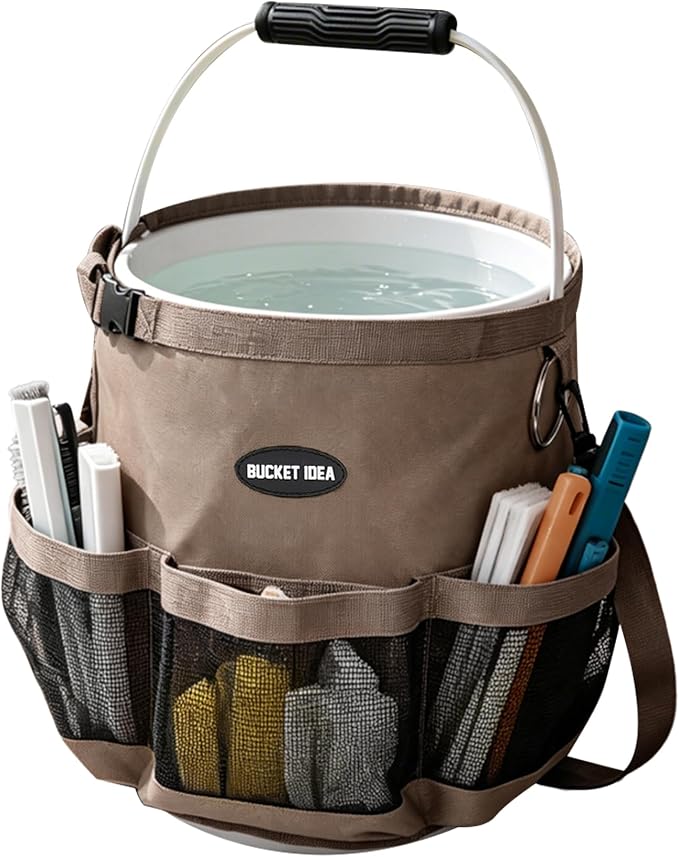 MELOTOUGH Wash Tool Organizer for 5 Gallon Bucket, cleaning bucket organizer Pockets for Clean Supplier Car Wash organizer Khaki Color (1)