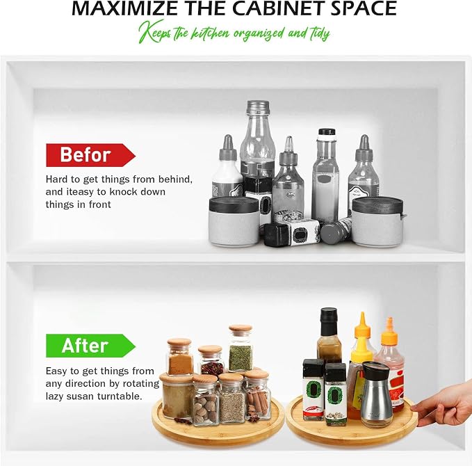 Mumufy 6 Pcs 10-inch Bamboo Lazy Susan Organizers Kitchen Turntable Round Lazy Susan Turntable Tray for Kitchen Counter Pantry Table Organization Cabinet Bathroom