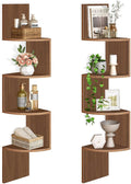 HOOBRO Corner Shelf Wall-Mounted, Set of 2 Floating Corner Shelves for Wall, 4-Tier Corner Bookshelves for Living Room, Bedroom, Bathroom, Home Office, Walnut WL25BJP201