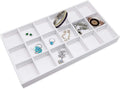 The Display Guys - Stackable Jewelry Tray and Organizer - for Drawers, Dressers, Store Display (18 Compartments, White Leatherette)