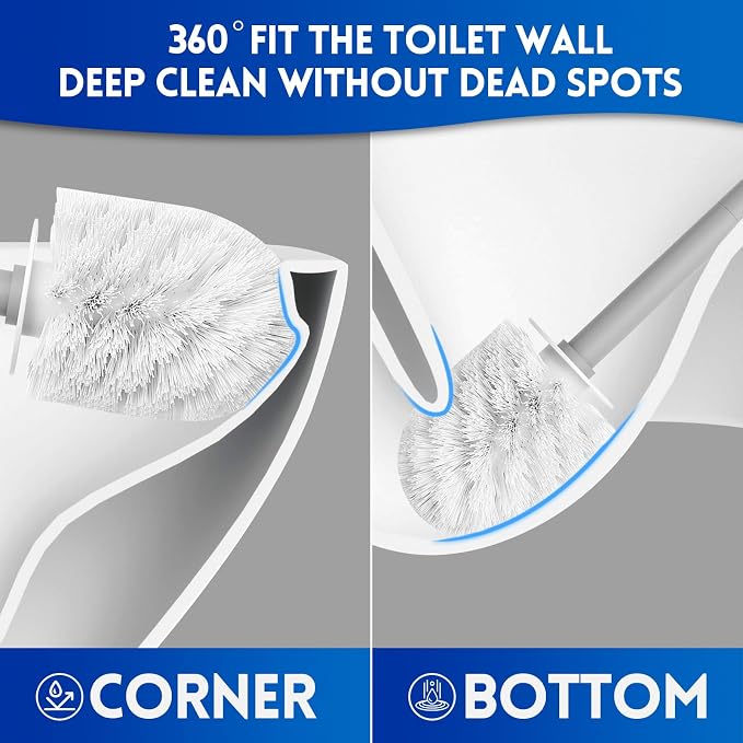 Y-in Hand Toilet Brush, Toilet Bowl Cleaners Brush with Hidden Holder, Long Handle, Durable PP Bristles, Modern RV Bathroom Accessories, Deep Cleaning, Wall mountable. - Grey