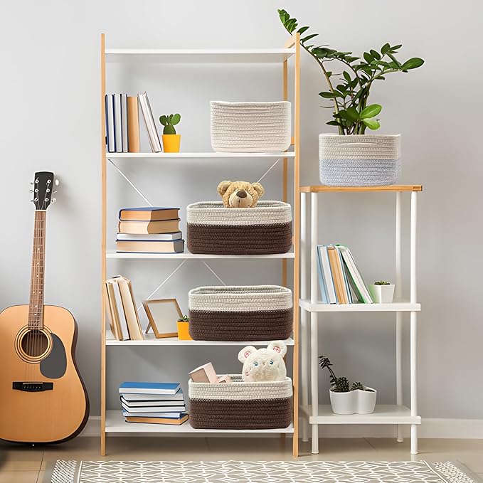 COMFY-HOMI 13" x 8.5" x 5.1" Storage Baskets for Organizing | Cotton Rope Woven Basket | Toy Storage Bin Box | Basket for Shelves, Closet Organizer Bin, Decorative Closet Shelf, 1 Pack