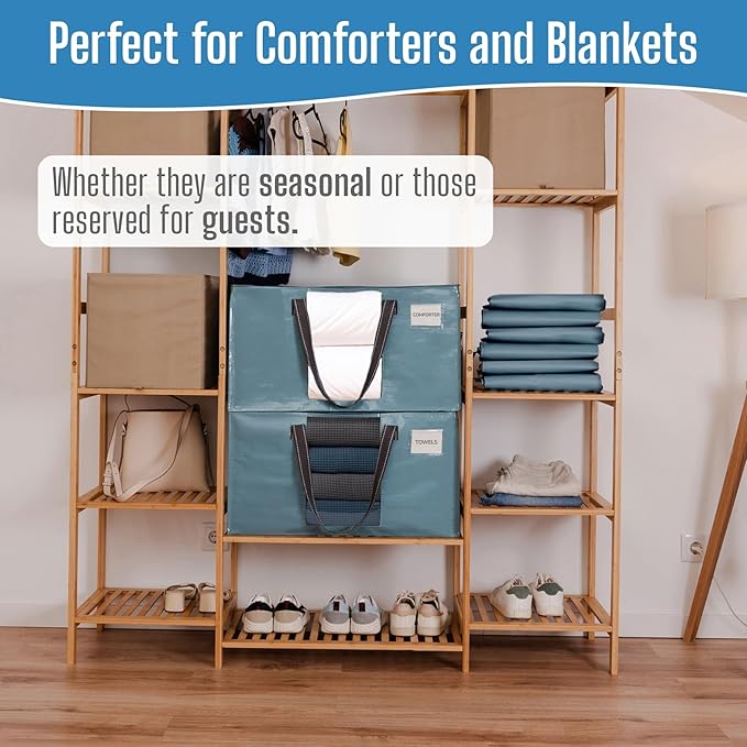 VENO 8 Pack Heavy Duty Moving Bags, Clothes and Comforter Storage Bags with Clear Window, College Dorm Essentials Packing Supplies, Foldable Boxes Alternative (Shiny Light Blue, 8 Pack)