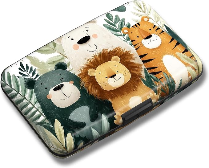 Maicican Credit Card Holder, Mini RFID Blocking Aluminum Wallet | Slim Metal Hard Case Travel Wallet ID Case for Women and Men, 4.3 x 2.9 Inches, Smiling Animals