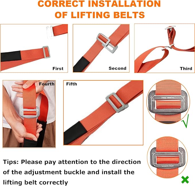 Moving Straps, 2-Person Adjustable Shoulder Moving Lifting Straps and 1-Person Handle Lifting System, Safety Easily for Moving Furniture, Appliances, Mattresses Heavy Objects up to 880lbs