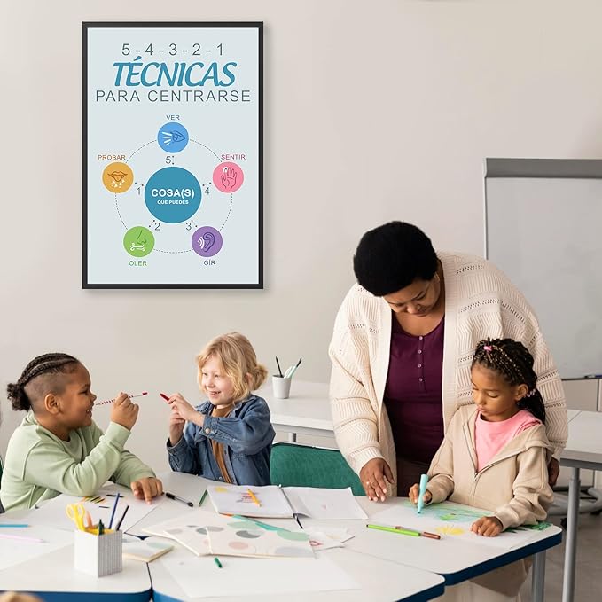 LOLUIS Mental Health Poster, La Salud Mental Spanish Learning Tools Educational Supplies Art Print (Técnicas Para Centrarse, Custom Frame Type)