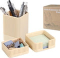 Aesthetic Desk Organizers and Accessories Set of 3 with Pen Holder,Paperclip Holder,Sticky Note Holder - Durable Plastic Pencil Holder for Office Women Men-Teacher Appreciation/Back-to-school Gift