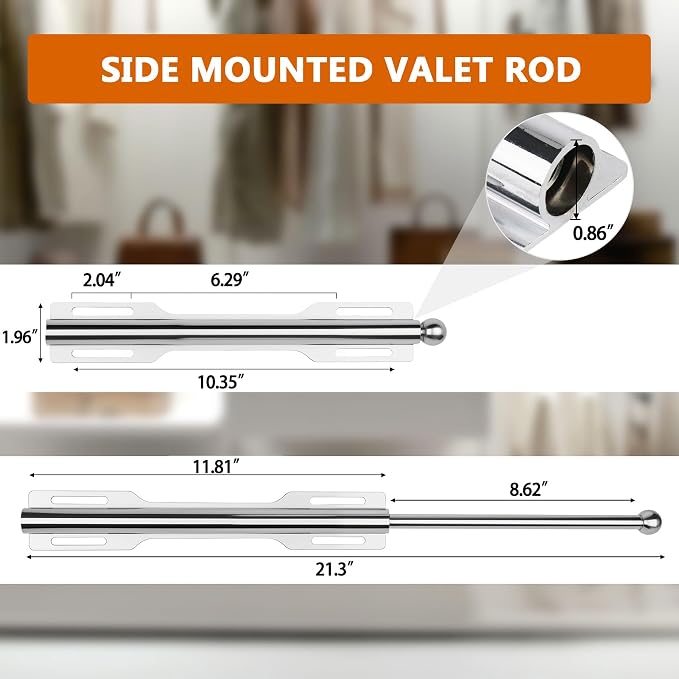 Closet Valet Rod Slide Out, Closet Pull Out Rod for Bedroom Laundry Room Bathroom, Chrome