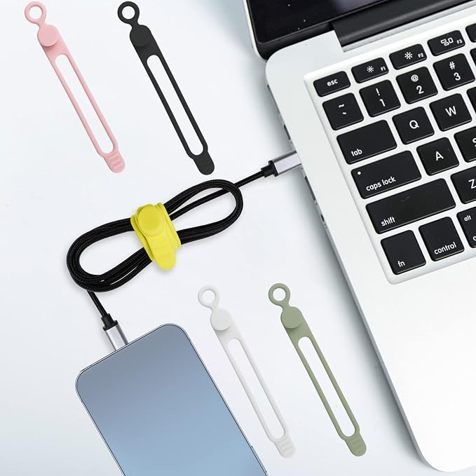 50Pcs Silicone Cable Ties Cord Organizer for Bundling Earphone, Phone Charger, Computer Cords, Reusable Wire Organizer Cable Management in Home,Office,Kitchen,School (5 Colors)