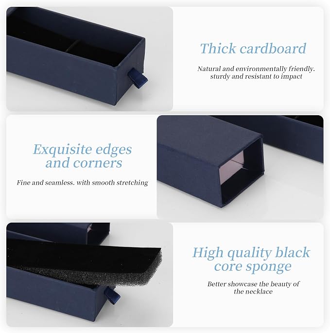 12-Pack Drawer Style Jewelry Gift Boxes with Sponge Insert, 8.7"x1.8"x1.2" Necklace & Bracelet Display Box for Presentation, Cardboard Storage Organizer for Pendant, Ring, Earring - Navy Blue