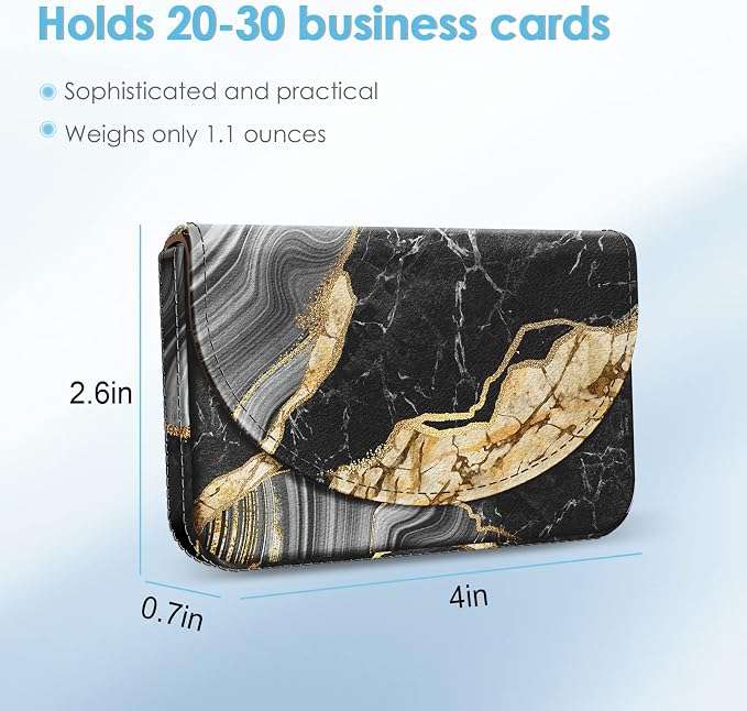 Business Card Holder，PU Leather Business Card Case Color Printing Pattern Card Holder Wallet，Pockets Magnetic Credit Card Holders for Men and Women，Black Marble