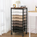 Rolling Cart with 8 Drawers, Storage Drawers Cart with Wooden Tabletop and Lockable Wheels, Craft Storage for Living Room, Office, Classroom, Craft Room, Bedroom (Brown)