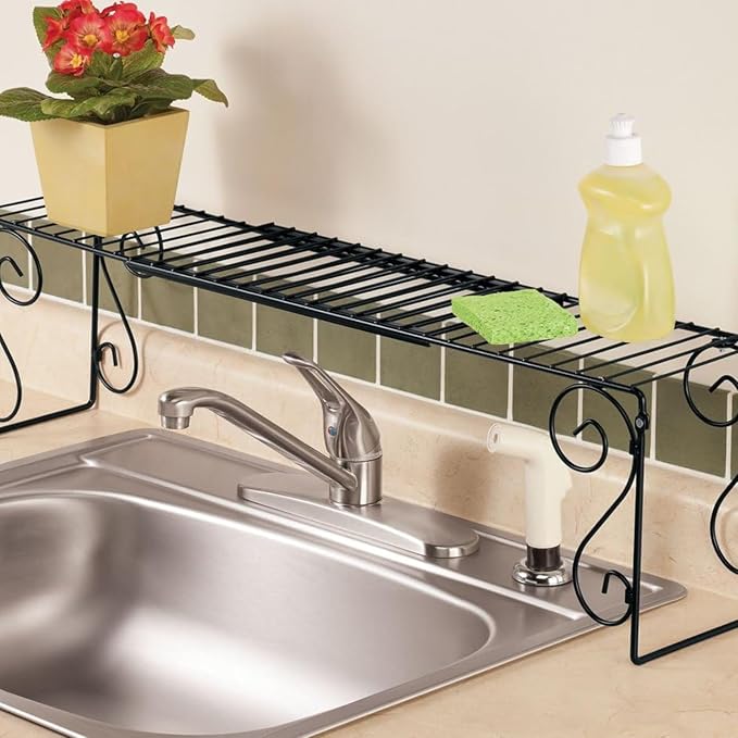 Expandable Over-the-Sink Metal Shelf - Adjustable 1-Shelf Storage for Kitchen, Bathroom & Pantry - 24.5" to 40.75" Adjustable Width, 8.5" Height