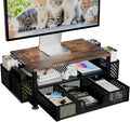 Simple Trending 2-Tier Wood Monitor Stand with Drawer & 2 Pen Holders | 20"W x 10"D x 5.8"H. Wood + metal frame, holds 100 lbs. 2-tier + drawer + pen holder. Non-slip base. Easy assembly.