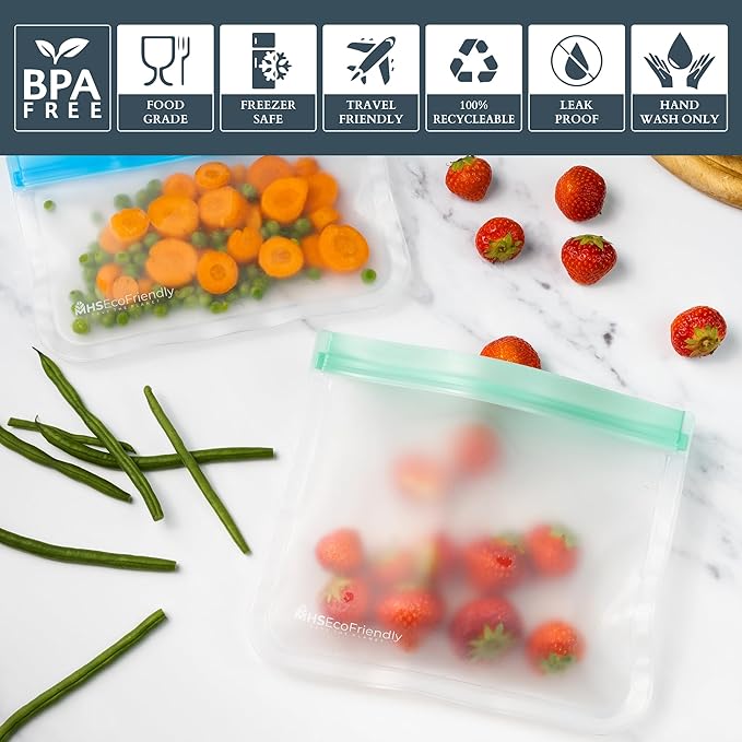 Reusable Freezer Bags | 15-Pack | M, L & XL Reusable Ziplock Bags | BPA Free & Leakproof Food Bags for Fridge Storage, Freezer Storage, Food Storage, & Batch Cooking