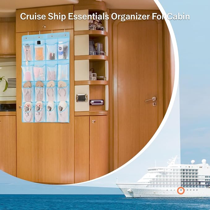 F-color Over the Door Organizer for Cruise - 16-Pocket Hanging Organizer | Tool-Free Mount with 4 Metal Hooks, See-Through Mesh Pockets, Lightweight & Foldable, Space-Saving for Travel and Daily Use