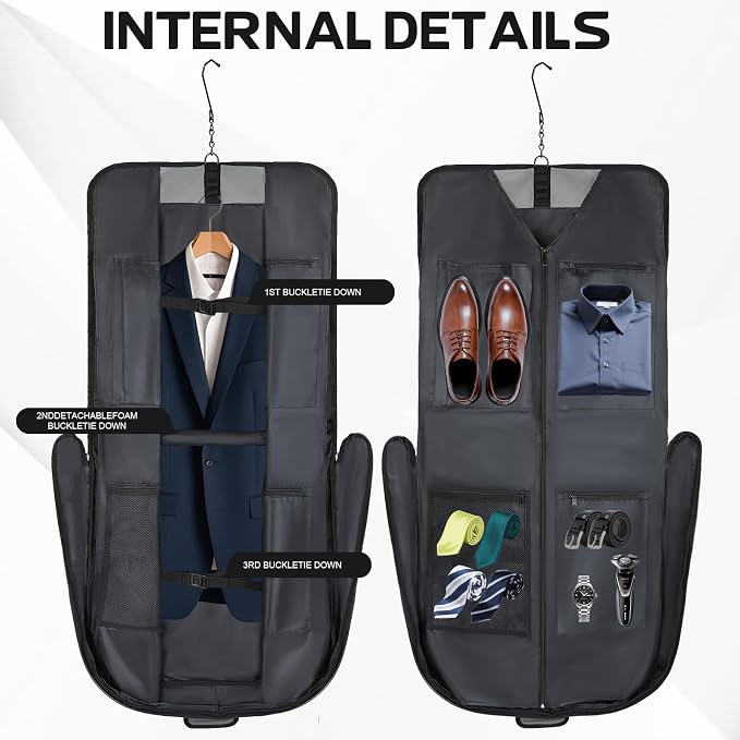 Goloni Garment Bag For Men Women Travel & Business,Hanging Clothes & Multiple Compartment,Waterproof Foldable Suit Bag Grey