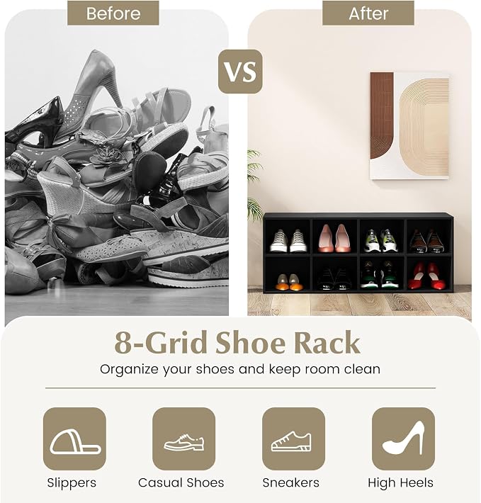 Giantex Shoe Bench 8 Cubes, 40" Entryway Bench with Storage, 8-Cubby Shoe Rack, Shoe Organizer Storage Cabinet for Entryway, Hallway, Mudroom, Living Room, Bedroom, Support up to 500 lbs, Black