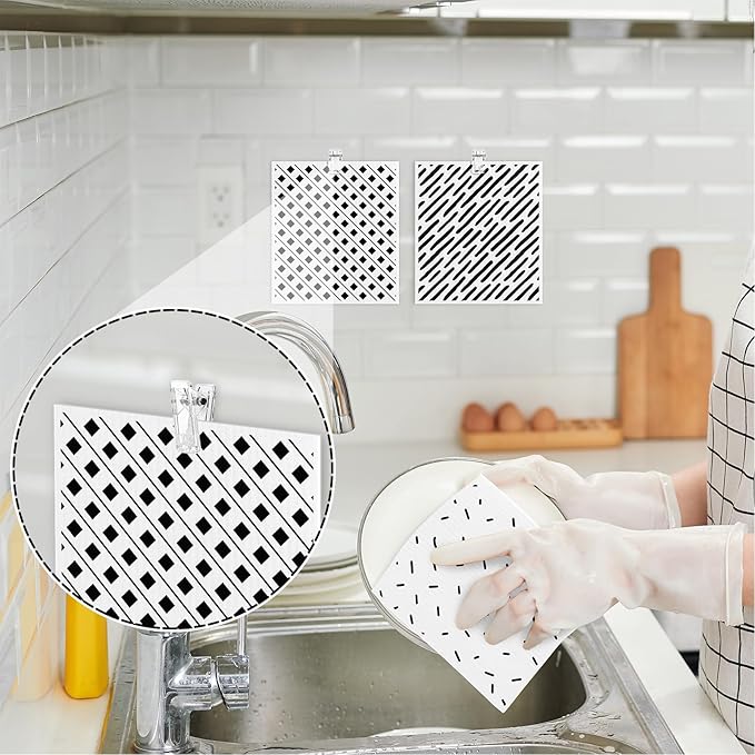 Needbrock 6 Pack Swedish Dishcloths for Kitchen,Swedish Rags Dish Towels with Clips, Reusable Paper Towels Washable Absorbent Cellulose Sponge Cloths No Odor for Countertop Sink Kitchen