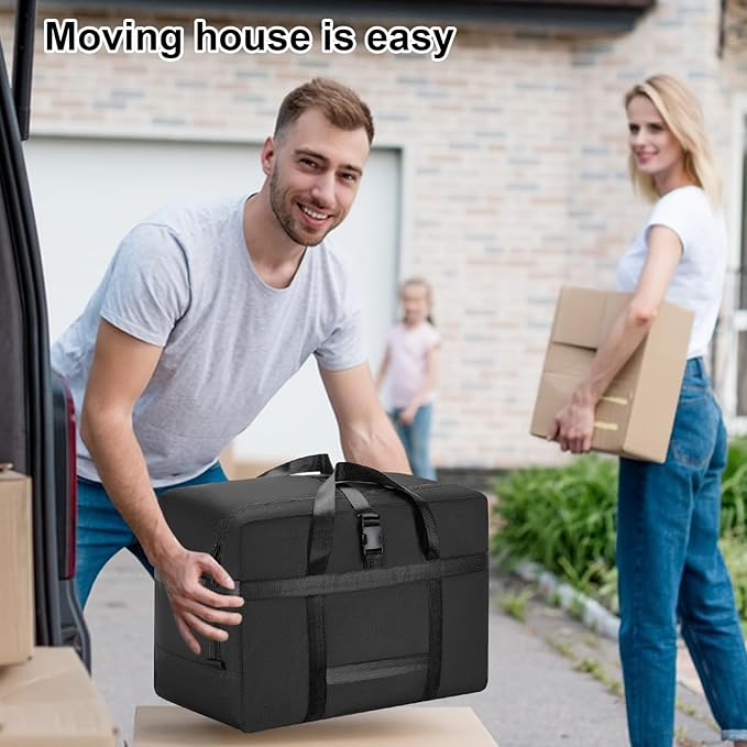 Upgrade Moving Bags Heavy Duty Extra Large, College Packing Bags for Moving Clothes, Moving Supplies & Boxes with Zippers and Handles, Storage Bags Moving Totes Camping Essentials (black, 74L)