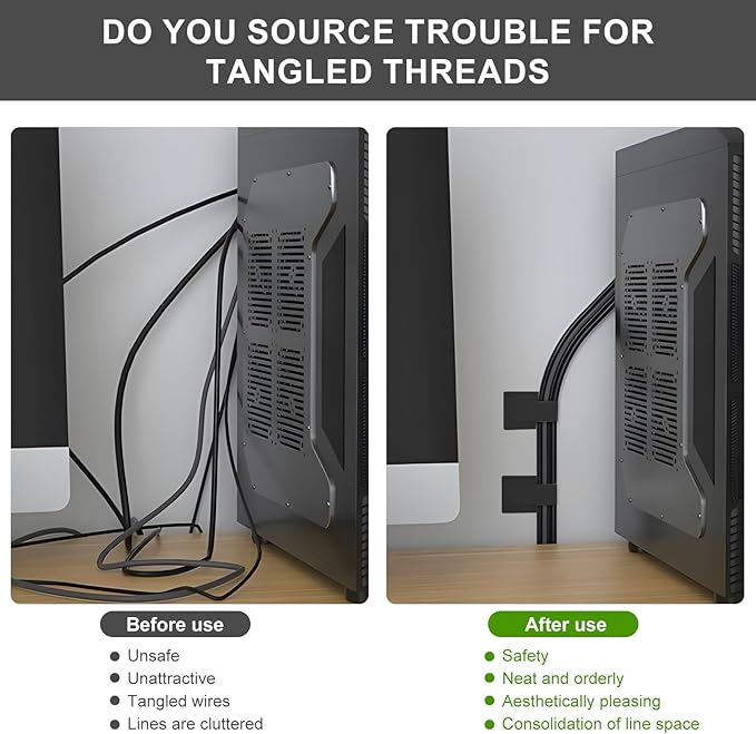 50-Pack Reusable Self-Adhesive Cable Ties Cable Management Adjustable Hook & Loop Straps for Organizing Data Cables, Wires, Headphones Under-Table Cord Management for Home, Office