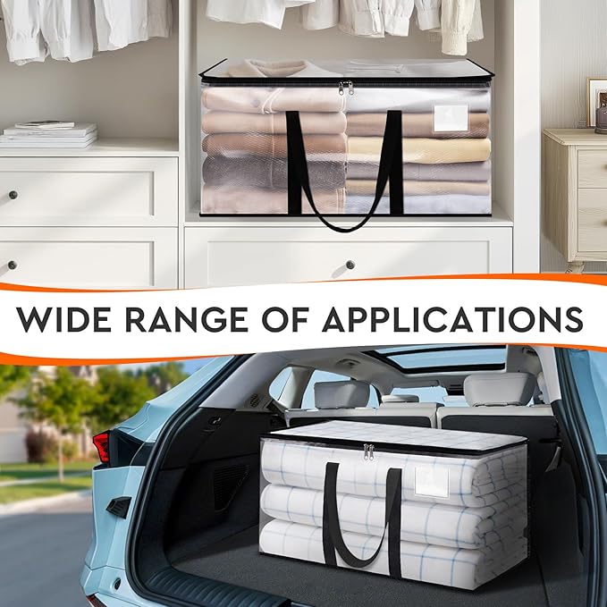 HomeHacks Clear Moving Bags Heavy Duty 4 Pack, Storage Bags with Zipper, Extra Thick Handles & Waterproof Packing Boxes for Moving, Camping, Home Organization 76L/20Gal (28.7"x11.8"x13.8")