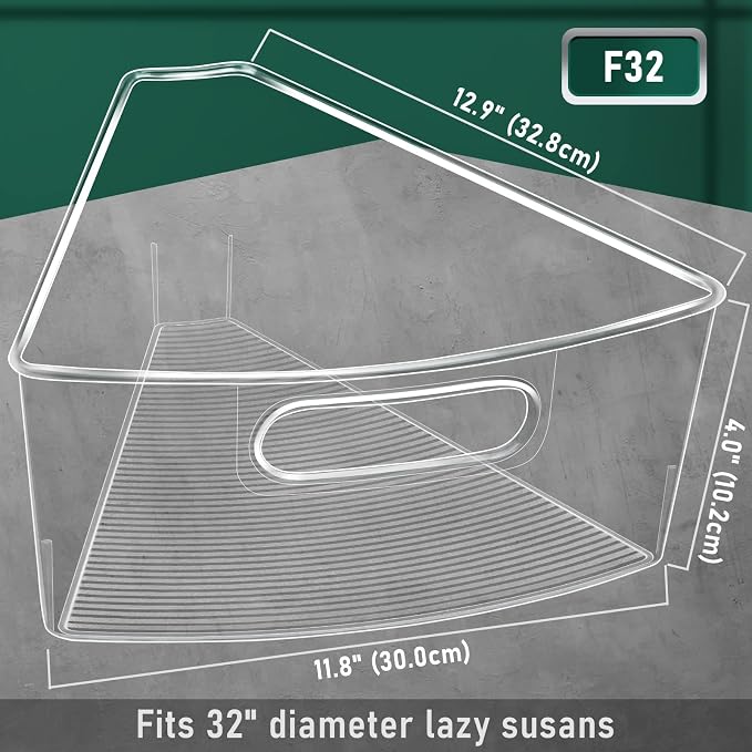 JEISSLIA Lazy Susan Cabinet Organizer Bins for 26"/ 28"/ 32" Diameter Corner Organizer, Plastic Cabinet Storage Bin, 1/8 Wedge - Food Safe, BPA Free, with Non-Slip Pads (for 32" Diameter, 4 Pack)
