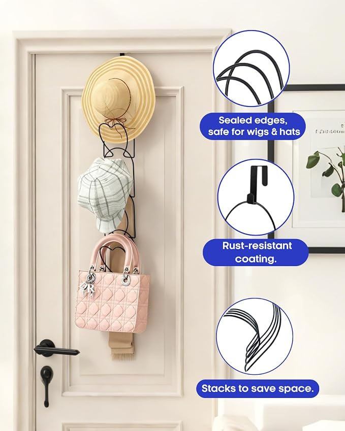 LINFIDITE 15 PCS Baseball Hat Rack Hanger Holder Organizer Flexible Multi Hook Wall Mounted Over Door Cap Display Storage Rack Cap Holder, Closet HangingStorage Rack w Hanging Hook Black