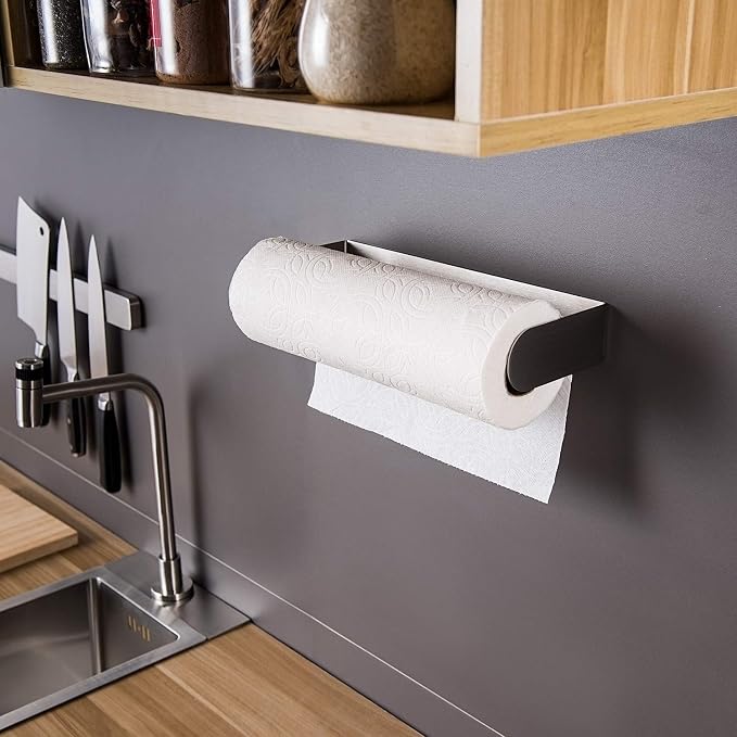 ZUNTO Paper Towel Holder Under Cabinet Self Adhesive Paper Towel Rack (No Drilling), Stainless Steel Wall Mount Paper Towel Holder, Rustproof, Easy Tear | Vertical or Horizontal, No Drilling for Kitchen, Rustproof Stainless Steel Rack, Stick on Wall fo...