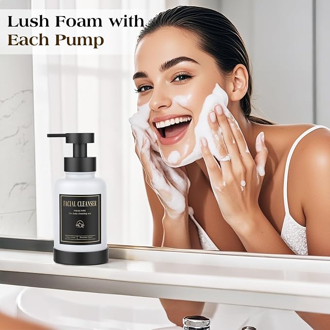 Luxspire Foaming Soap Dispenser, Glass Foam Pump Soap Dispenser, Non-Slip Hand Soap Bottle with 5 Waterproof Labels, 15 Oz Refillable Liquid Soap Bottle for Bathroom & Kitchen, White, 2 Pack