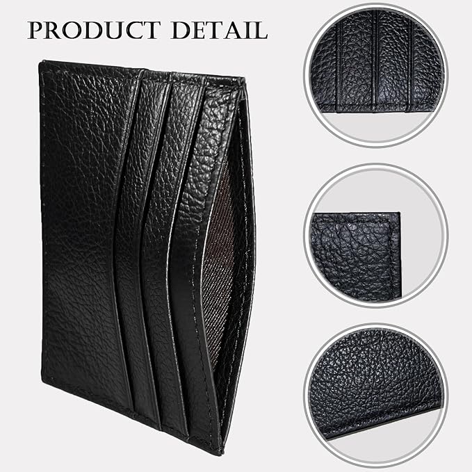 WOXVM Credit Card Holder Wallet RFID Blocking Slim Credit Card Cases Holder Premium Leather Minimalist Front Pocket Small Wallet with 6 Card Slots and 1 Pockets for Men Women (Black)