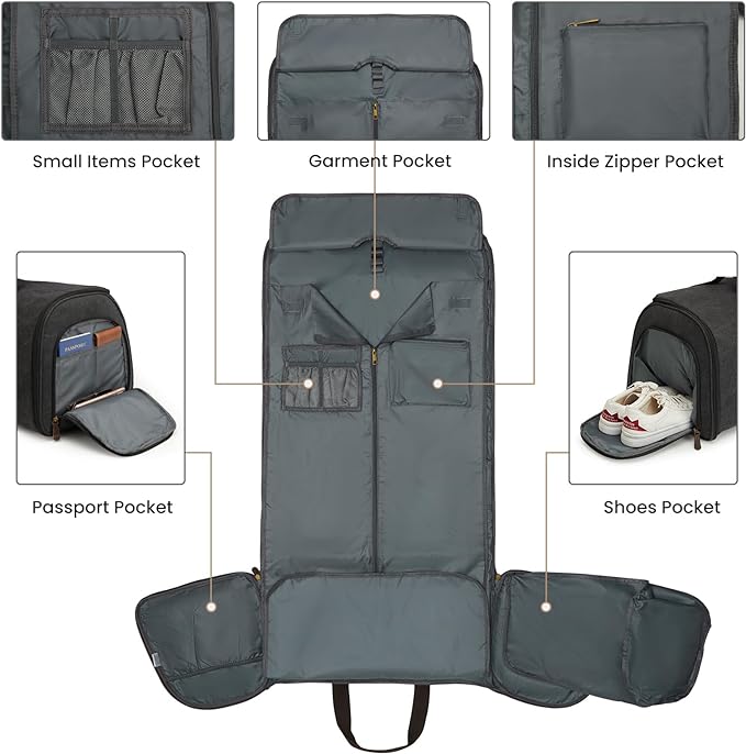 S-ZONE Carry On Garment Bag for Travel Convertible Garment Duffle Bag Suit Bags for Men Women Travel 2 in 1 Hanging Suitcase Business Travel Bag with Toiletry Bag, Black, 50l | 2-in-1 Hanging Suitcase, with Toiletry Bag, Wet/Dry Pockets, Shoe Compartme...