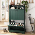 Shoe Storage Cabinet with 2 Flip Drawers, 24" W Farmhouse Modern Hidden Shoes Rack Cabinet with Adjustable Shelves & Open Storage, Narrow Slim Shoe Organizer for Front Door Entrance, Entryway, Green