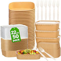 50 Pack 22Oz Disposable Meal Prep Containers With Lids and Forks-Disposable Kraft Paper Bowls-to go food containers-Microwavable and Freezer Safe Take Out Containers for Hot/Cold Food Prep and Salad