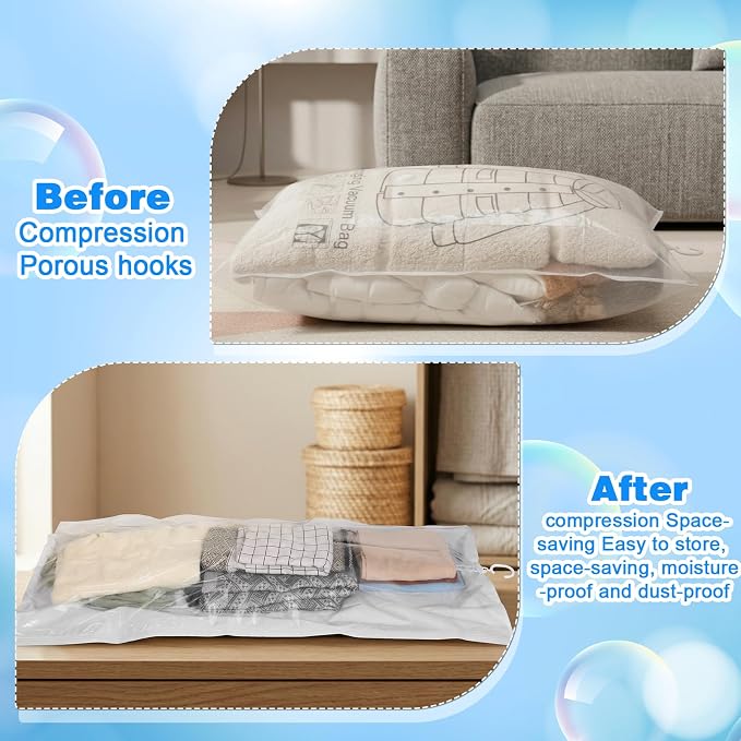 6 Pack Hanging Vacuum Sealer 51×27.6 inch Hanging Vacuum Storage Bags | Storage Space Saver Bags for Clothing, Reusable Compressed Vacuum Seal Bags for Clothing Closet Cloth Coats Suit Dress Jacket