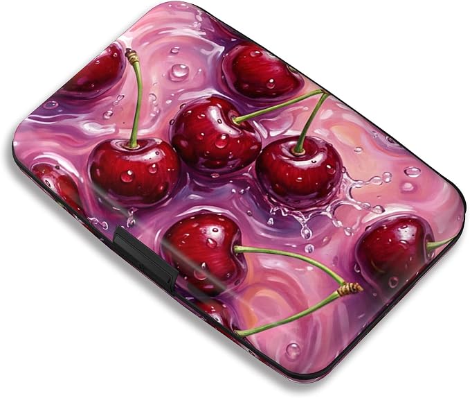 Maicican RFID Blocking Aluminum Credit Card Holder | Slim Metal Wallet for Women & Men, Business Card Case for Travel, Fits Front Pocket, Card holder wallet - Red cherries