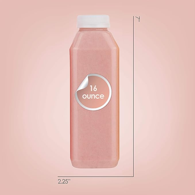 Diplastible Disposable Plastic Juice Bottles-16 Oz with Lids | 12 Pack | for Water, Orange Apple Lemon Juicing, Smoothies, Milk, Reusable, BPA Free, Tamper-Proof Caps, Catering, Takeout