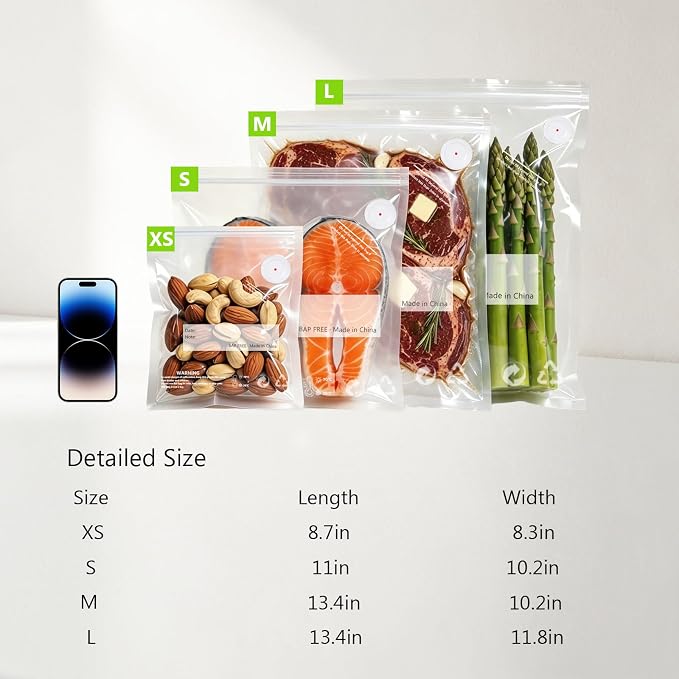 Reusable Vacuum Sealer Bags for Food – 30 Pack 10.2 * 11 Inches, Leak-Proof & BPA-Free, Includes 3 Free Bag Clips, Ideal for Food Storage, Freezer & Handheld Vacuum Sealer Compatible | Leak-Proof