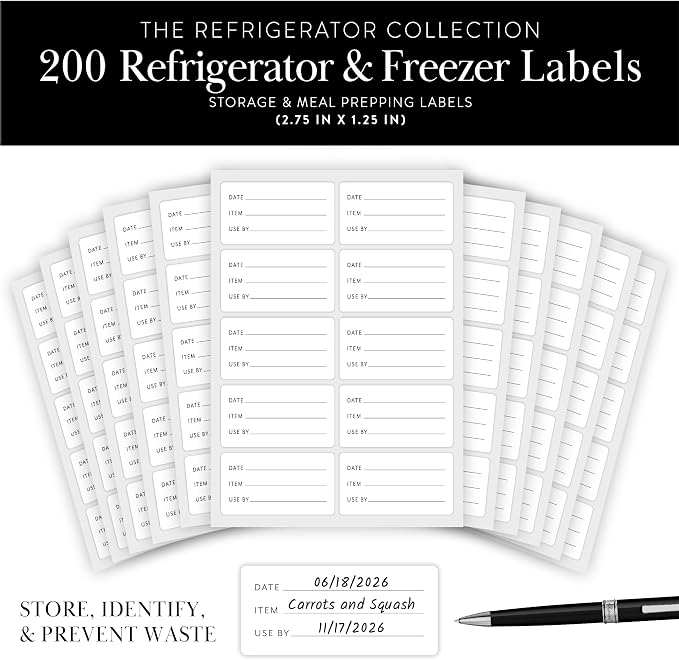 200 Meal Prep Freezer Food Labels - 2.75 x 1.25 Inch Freezer Tape Labels for Food Containers to Write On, Removable Easy Peel Off, Kitchen Pantry Storage Stickers, Oil Water Resistant