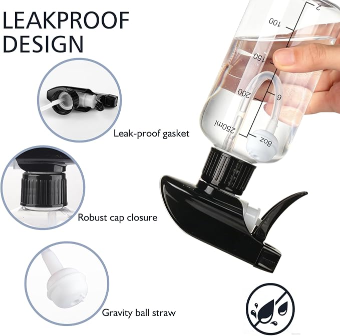 360° Spray Bottles 2 Pack 17oz Plastic Water Sprayer Small Squirt Bottle | Empty Water Spray Bottle Fine Mist Upside Down Containers with Adjustable Nozzle BPA Free for Hair Cleaning Cooking Plant Pet