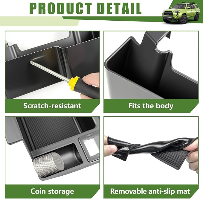 Center Console Organizer for 2010-2024 Toyota 4Runner Upgraded Hanging Armrest Box Extra Storage Space Tray for 4 Runner Interior Accessories(Fit 10-24/Hanging+Armrest Organizer)