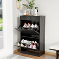 Shoe Storage Cabinet with 2 Flip Drawers, Shoe Cabinet Organizer, Black | Freestanding Hidden Shoe Rack Cabinet with Door, Pet-Proof Shoe Cabinet Storage for Entryway Living Room Behind The Door