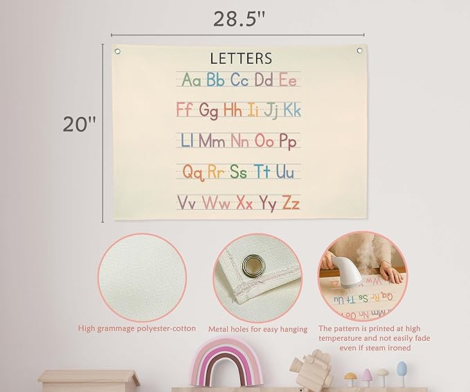 Letters Classroom Decoration Banner-Homeschool Decor-Educational Pennant Decor Gift for Kids Toddler Baby Boys Girls Toddler-Banner Wall Sign for Playroom Nursery Baby Room